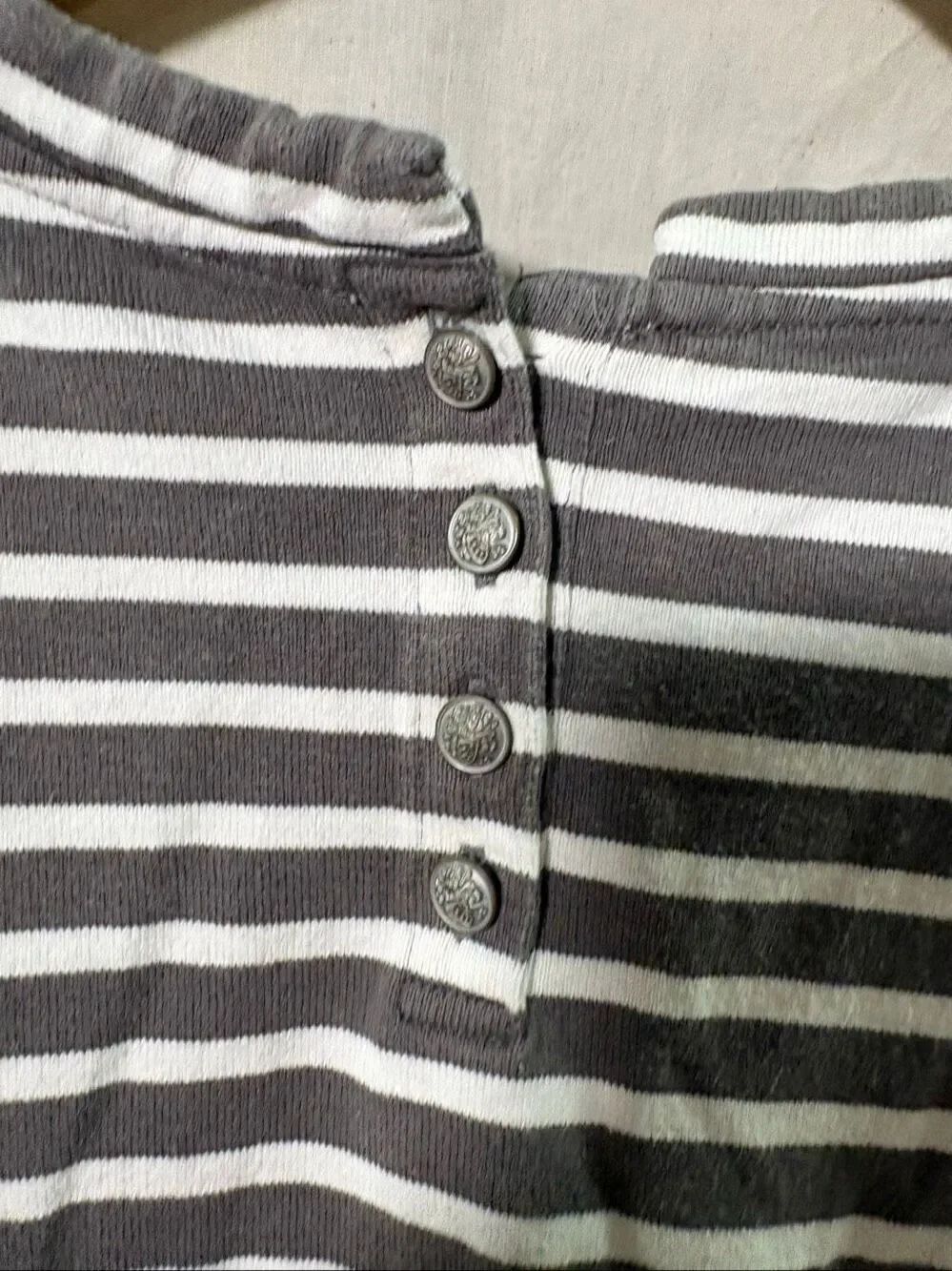 Comptoir des Cotonniers Gray White Striped Pocket Tee Shirt 100% Cotton Sz S - Picture 4 of 8